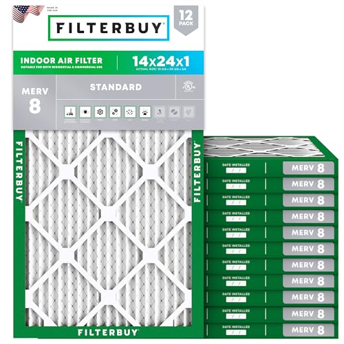 Filterbuy 14 x 24 x 1 Luftfilter MERV 8 Staubschutz (12er-Pack), plissierter HVAC AC Ofen Luftfilter Ersatz (tatsächliche Größe: 13.38 x 23.38 x 0.75 zoll) von FilterBuy