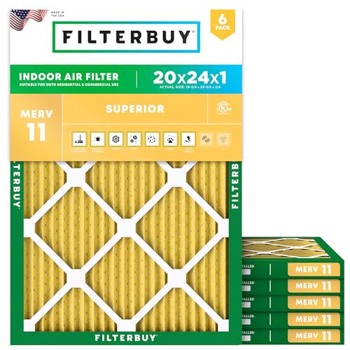 Filterbuy 20 x 24 x 1 Luftfilter MERV 11 Allergen Defense (6er-Pack), plissierter HVAC AC Ofen Luftfilter Ersatz (tatsächliche Größe: 19,38 x 23,38 x 0,75 Zoll) von FilterBuy