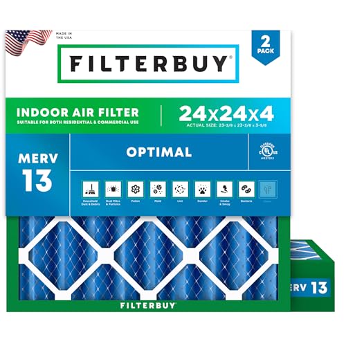 Filterbuy 24 x 24 x 4 Luftfilter MERV 13 Optimal Defense (2er-Pack), plissierter HVAC AC Ofen Luftfilter Ersatz (tatsächliche Größe: 23,38 x 23,38 x 3,63 Zoll) von FilterBuy