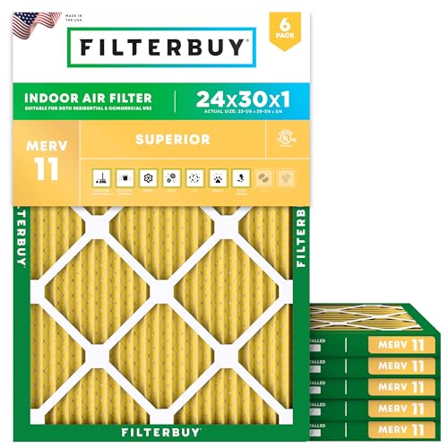 Filterbuy 24 x 30 x 1 Luftfilter MERV 11 Allergen Defense (6er-Pack), plissierter HVAC AC Ofen Luftfilter Ersatz (tatsächliche Größe: 23,50 x 29,50 x 0,75 Zoll) von FilterBuy