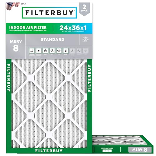 Filterbuy 24 x 36 x 1 Luftfilter MERV 8 Staubschutz (2er-Pack), plissierter HVAC AC Ofen Luftfilter Ersatz (tatsächliche Größe: 23,50 x 35,50 x 0,75 Zoll) von FilterBuy
