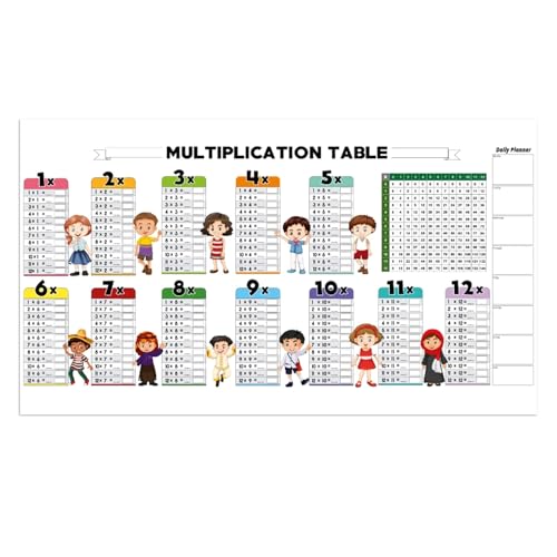 Schreib-, Lösch-, Farb-Multiplikationstabelle, statisches Mathematikdiagramm, Kinder-Mathematikdiagramm, mit buntem Lernwerkzeug, wiederverwendbar und umweltfreundlich, 80 x 40 x 0,02 cm, für Kinder von Filvczt