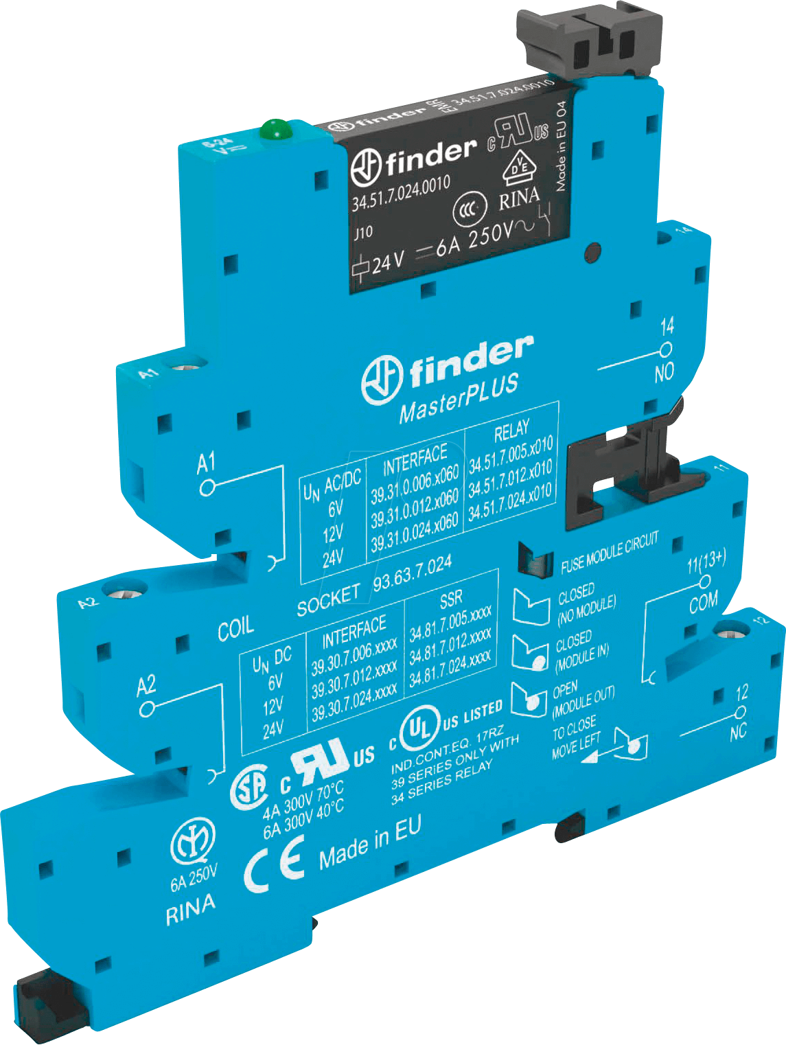 FIN 39.31 24V - Koppelrelais, 1 Wechsler, 6A, 24VAC/DC von Finder