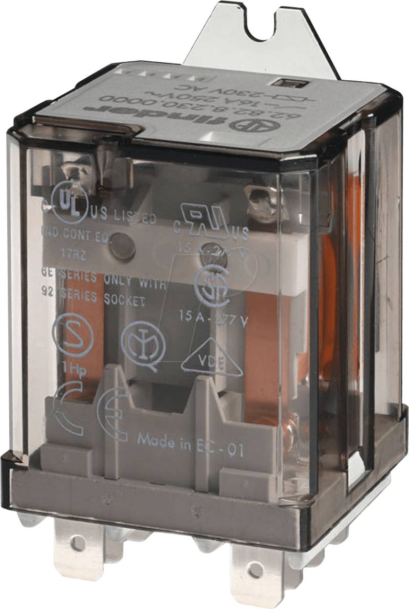 FIN 62.82.8 230V - Relais mit Flachsteckanschlüssen, 2 CO, 16 A, 230 V AC von Finder