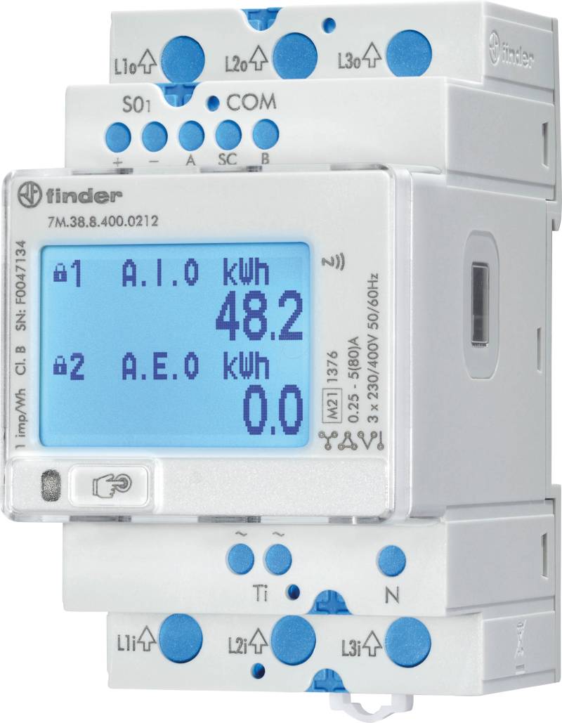 FIN 7M.38 0212 - Multifunktions-Energiezähler, LCD, MODBUS, S0, IR, NFC, MID von Finder