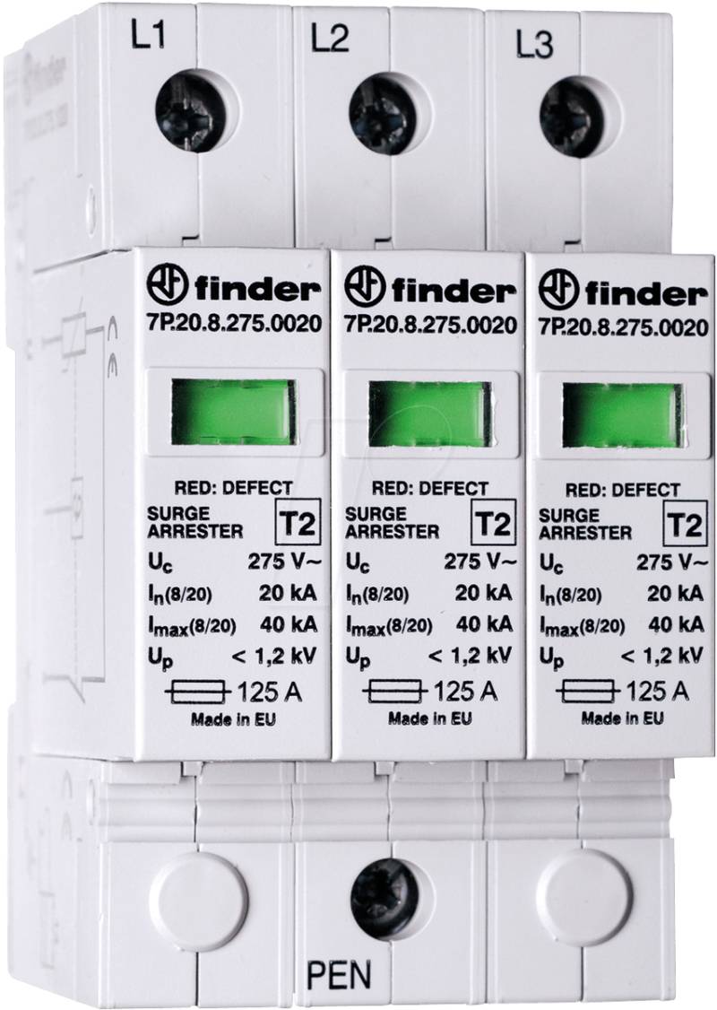 FIN 7P.23 - SPD Typ 2, für 4-Leitersysteme in PEN-TN-C von Finder