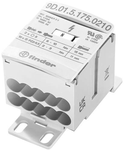 Finder 9D.01.5.175.0210 Verteiler Weiß 12polig 16mm² 175A 1000 V/AC, 1500 V/DC Leiter-Typ = L, N, PE von Finder