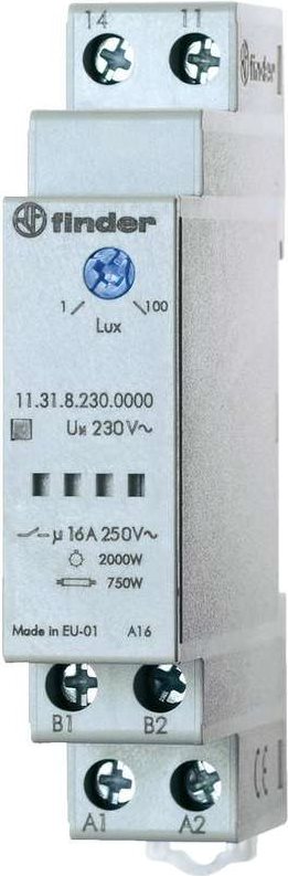 Finder Dämmerungsschalter für 35 mm DIN-Schiene, Serie 11.31.8.230 11.31.8.230.0000 1 - 100 lx 230 V/50 - 60 Hz 1 Schlie (11.31.8.230.0000) von Finder