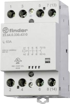 Finder Installationsschütz 22.64.0.230.4710 3 Schließer/1 Öffner (30/110/220 V) 63/4/1,2 A (22.64.0.230.4710) von Finder