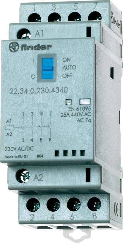 Finder Installationsschütz Serie 22, 25 A 22.34.0.012.4640 2 Schließer/2 Öffner (30/110/220 V) 25/5/1 A (22.34.0.012.4640) von Finder
