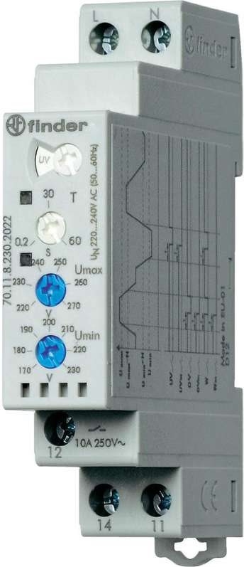 Finder Netzüberwachungsrelais 70.11.8.230.2022 70.11.8.230.2022 1-Phasen-Netzüberwachung (220 - 240 V/AC), Unterspannung (70.11.8.230.2022) von Finder