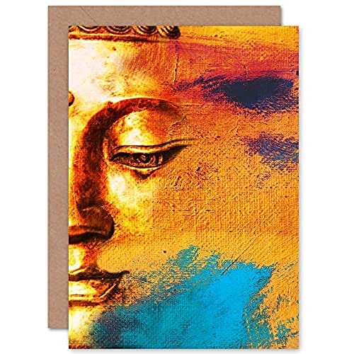 Fine Art Prints CPDT0006 Grußkarte mit Buddha-Gesicht, goldfarben, Collage, mit Umschlag innen, Premium-Qualität, gelb, 185 x 290 mm von Fine Art Prints