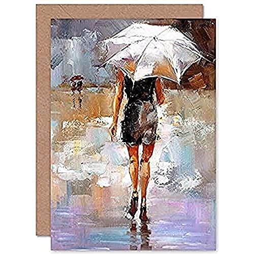 Fine Art Prints Grußkarte mit Umschlag, Motiv Frau mit Regenschirm, Premium-Qualität von Fine Art Prints