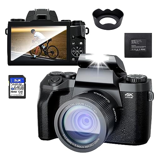 4K Digitalkamera, 64MP Kamera Fotokamera mit 64GB SD-Karte, Digital Cameras mit Autofokus 16X Digitalzoom, WLAN, inkl. 52mm Festobjektiv, 4.0" Touchscreen, 2160p von Fine Life Pro