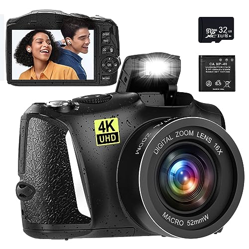 Digitalkamera 4K, 48MP Kamera Fotokamera mit 32GB SD-Karte, Digital Cameras mit Autofokus 16X Digitalzoom, 3,0 Zoll Bildschirm Vlogging Kamera für Fotografie Anfänger (R3S) von Fine Life Pro