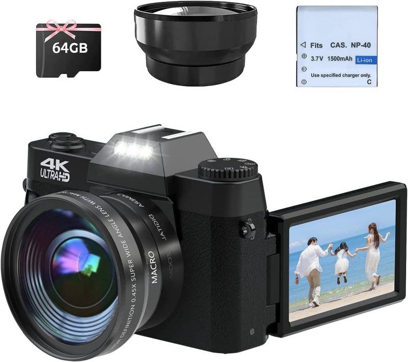 Fine Life Pro Digitalkamera 1080, 48MP Fotokamera mit 180° Flip 3.0" Bildschirm, Kompaktkamera (inkl. 16X Digitalzoom Kompaktkamera mit Weitwinkel Linse und Macro Linse, 64GB TF-Karte, WiFi-Funktionalität, Schwarz) von Fine Life Pro