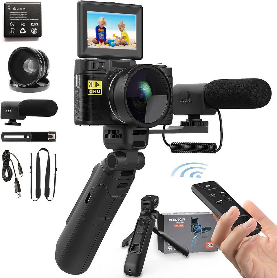 Fine Life Pro Digitalkamera 4K, 48MP Fotokamera mit 180° Flip 3.0 Bildschirm, Kompaktkamera (inkl. 16X Kompaktkamera (48 MP, inkl. Digitalzoom Kompaktkamera mit Stativ und Mikrofon)" von Fine Life Pro