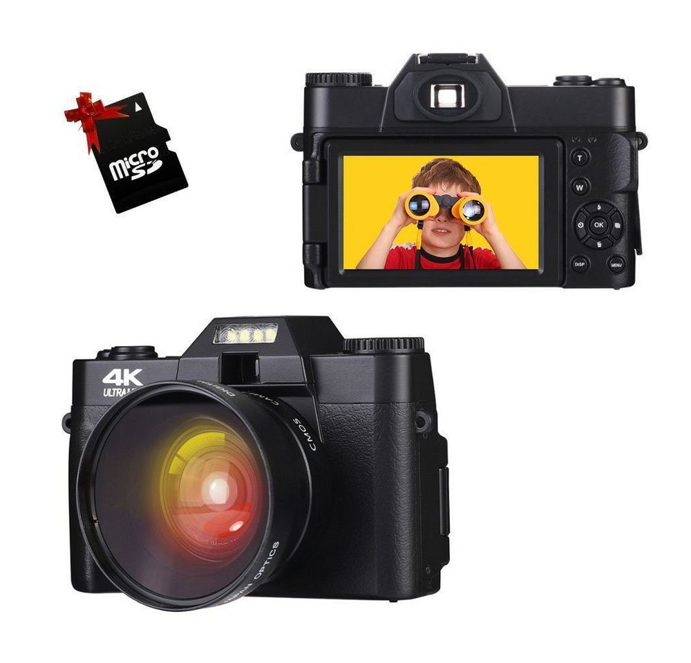 Fine Life Pro Digitalkamera 4K, 48MP Fotokamera mit 180° Flip 3.0 Bildschirm, Systemkamera (48 MP, WLAN (Wi-Fi), inkl. 16X Digitalzoom Kompaktkamera mit Weitwinkel Linse und Macro Linse, 64GBTF-Karte, Schwarz)" von Fine Life Pro