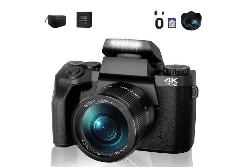 Fine Life Pro Digitalkamera 4K Autofokus 64MP 16X Digitalzoom Kompaktkamera (WLAN (Wi-Fi), inkl. Touchscreen Fotokamera mit Haube, Kompaktkamera mit WiFi Funktion, Vlog Kamera für Senioren Anfänger(Schwarz) von Fine Life Pro