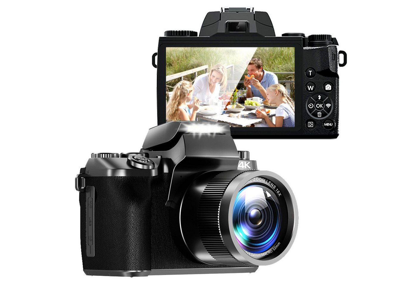 Fine Life Pro Digitalkamera 4K Autofokus 64MP 16X Digitalzoom Kompaktkamera (WLAN (Wi-Fi), inkl. Touchscreen Fotokamera mit Haube, Kompaktkamera mit WiFi Funktion, Vlog Kamera für Senioren Anfänger (Schwarz) von Fine Life Pro