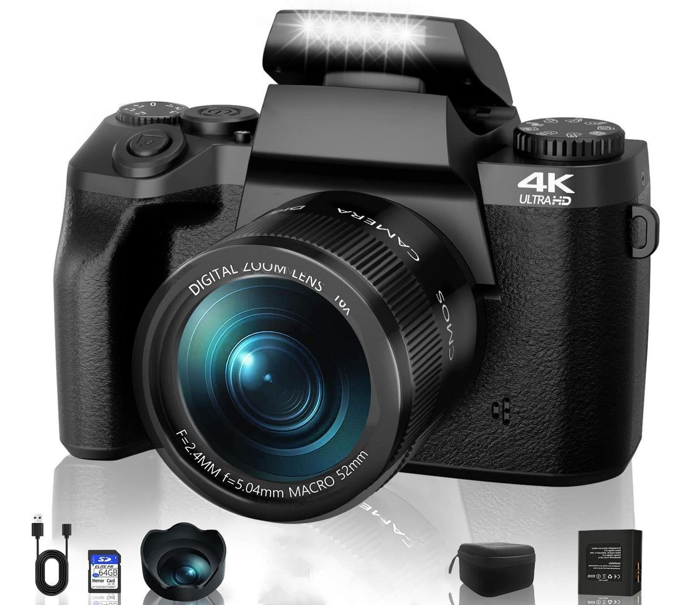 Fine Life Pro W5 Digitalkamera 64MP Kompaktkamera Superzoom-Kamera (64 MP, WLAN (Wi-Fi), inkl. 4K 64MP Digitalkamera, Kostenlose 32GB Speicherkartex Inklusive Handtasche) von Fine Life Pro