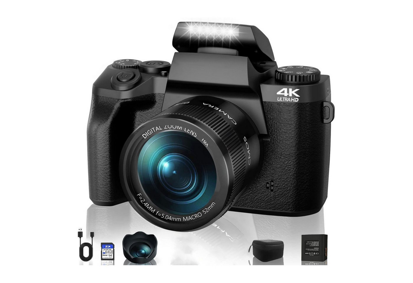 Fine Life Pro W5 Digitalkamera 64MP Kompaktkamera Superzoom-Kamera (64 MP, WLAN (Wi-Fi), inkl. 4K 64MP Digitalkamera, Kostenlose 32GB Speicherkartex Inklusive Handtasche) von Fine Life Pro