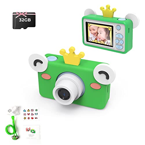 Kinderkamera, 32MP 1080P Digitalkamera Kinder mit 2 Zoll IPS Berührbarem Bildschirm, 32GB TF-Karte, Datenkabel-Schlüsselband, Einfach zu Bedienen, Geschenk für Kinder, Grün von Fine Life Pro