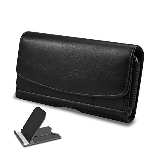 FineGood Handy-Holster mit klappbarem Telefonständer, Ledergürtelclip-Etui mit Ausweishalterung Passend für Smartphone-Handys von FineGood