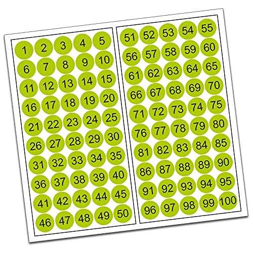 100 PVC Kreise nummeriert 1-100 15mm Klebepunkte von Finest-Folia Aufkleber Folie (R013 Lindgrün) von Finest Folia