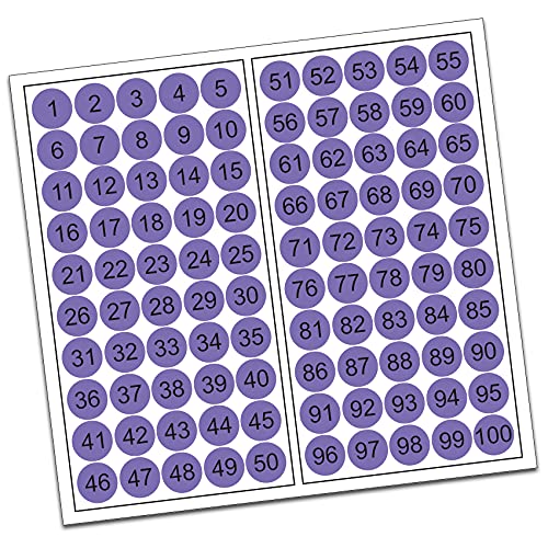 100 PVC Kreise nummeriert 1-100 15mm Klebepunkte von Finest-Folia Aufkleber Folie (R013 Violett) von Finest Folia