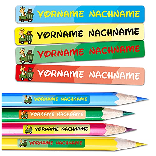 60 x Namensaufkleber Wunschname personalisiert je 4,5x0,6cm Aufkleber mit Kinder Name Beschriftung Schule Kindergarten Stifte Sticker (Nr. 03 Auto, Für schmale Oberflächen) von Finest Folia