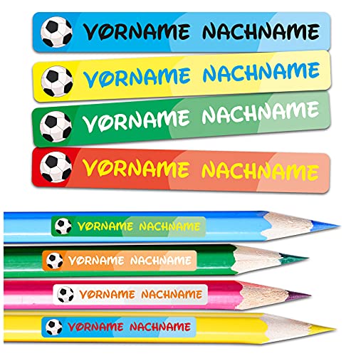 60 x Namensaufkleber Wunschname personalisiert je 4,5x0,6cm Aufkleber mit Kinder Name Beschriftung Schule Kindergarten Stifte Sticker (Nr. 36 Fußball, Für schmale Oberflächen) von Finest Folia