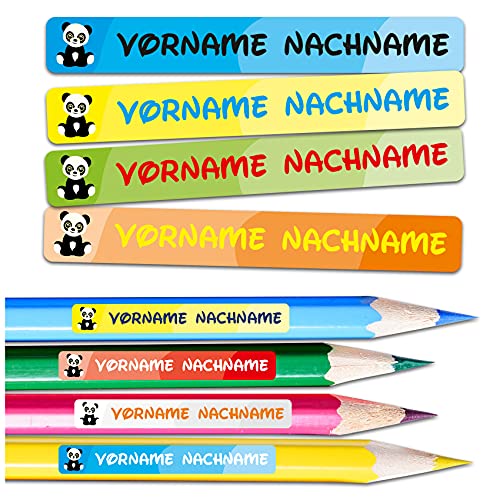 60 x Namensaufkleber Wunschname personalisiert je 4,5x0,6cm Aufkleber mit Kinder Name Beschriftung Schule Kindergarten Stifte Sticker (Nr. 39 Pandabär, Für schmale Oberflächen) von Finest Folia