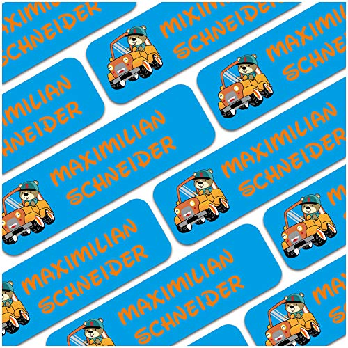 80 x Namensaufkleber Wunschname personalisiert je 3,5x1cm Aufkleber mit Kinder Name Beschriftung Schule Kindergarten Kleidung Sticker (Nr. 34 Auto, Für Textilien) von Finest Folia