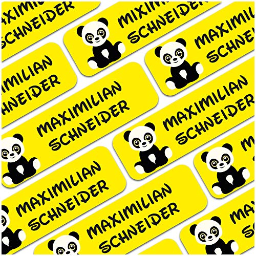 80 x Namensaufkleber Wunschname personalisiert je 3,5x1cm Aufkleber mit Kinder Name Beschriftung Schule Kindergarten Kleidung Sticker (Nr. 39 Pandabär, Für Textilien) von Finest Folia