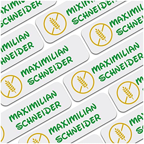 80 x Namensaufkleber Wunschname personalisiert je 3,5x1cm Aufkleber mit Kinder Name Beschriftung Schule Kindergarten Kleidung Sticker (Nr. 43 Gluten Allergie, Für feste Oberflächen) von Finest Folia