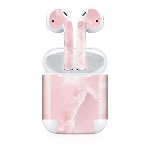 Finest Folia Aufkleber Set kompatibel mit Apple AirPod 1 + 2 kabellose Bluetooth Kopfhörer und Ladecase Vinyl Folie Skin Design Cover passgenau R188 (1. Generation, 17 rosa Marmor) von Finest Folia