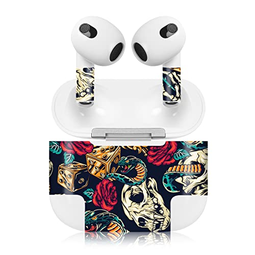 Finest Folia Aufkleber Set kompatibel mit Apple AirPod 3 kabellose Bluetooth Kopfhörer und Ladecase Vinyl Folie Skin Design Cover passgenau R189 (3. Generation, 01 Skulls and Snakes) von Finest Folia
