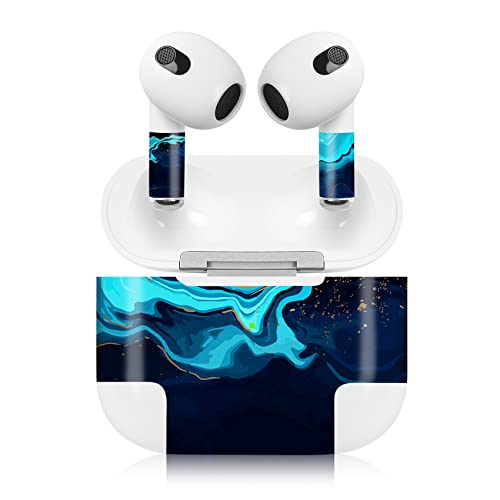 Finest Folia Aufkleber Set kompatibel mit Apple AirPod 3 kabellose Bluetooth Kopfhörer und Ladecase Vinyl Folie Skin Design Cover passgenau R189 (3. Generation, 11 Marmor blau) von Finest Folia