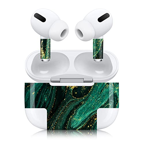 Finest Folia Aufkleber Set kompatibel mit Apple AirPod Pro kabellose Bluetooth Kopfhörer und Ladecase Vinyl Folie Skin Design Cover passgenau R190 (Pro, 16 grüner Marmor) von Finest Folia