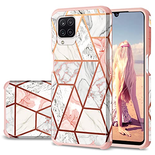 Fingic Galaxy A12 Hülle, A12 Hüllen,Samsung Galaxy A12 Hülle Rose Gold Marmor Harte PC Weiches Silikon Stoßfest Case Anti-Scratch Rugged Bumper Hybrid Schutzhülle Samsung Galaxy A12 Hülle für Mädchen von Fingic