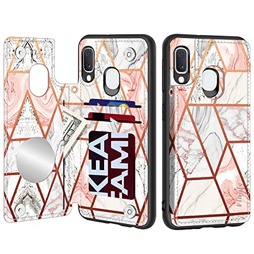 Fingic Galaxy A20E Hüllen,Samsung Galaxy A20E Brieftaschenhülle mit Make-up-Spiegel,3 Kartenfächer,Flip Folio PU-Leder,Magnetverschluss,vollständiger Schutz, Samsung A20E Hülle,Marmor-Design,Roségold von Fingic