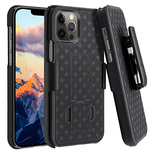 Fingic Kompatibel mit 5G Hülle Holster Case Combo Shell Slim Rugged eingebautem Ständer Swivel Gürtelclip Stoßfest Cover für Apple iPhone 12 Pro Max 6,7 Zoll, Schwarz von Fingic