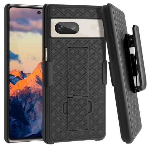 Fingic Pixel 7 Hülle, Google Pixel 7 Hülle Gürtelclip Holster Hülle Slim Combo Shell mit Kickstand Swivel Gürtelclip Holster Robuste Schutzhülle für Google Pixel 7 6,3 Zoll – Schwarz von Fingic