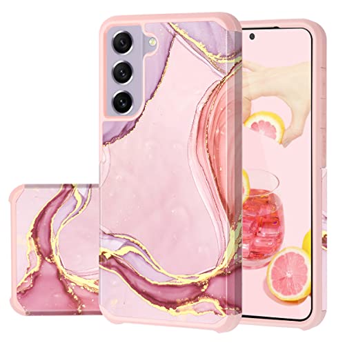 Fingic S21 FE Hülle,Samsung Galaxy S21 FE Hülle,S21 FE Hülle Marmor Roségold 2-in-1 hartes PC weiches TPU Slim stoßfest schützender Anti-Kratzer Frauen Mädchen Rugged Bumper Galaxy S21 FE Handyhülle von Fingic