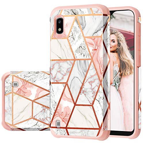 Fingic Samsung A10 Hülle, Galaxy A10 Hülle, Rose Gold Glitzer Marmor Design 2 in 1 Hard PC & Soft Silikon Hybrid Stoßfest Anti-Scratch TPU Rugged Bumper Schutzhülle Case für Samsung Galaxy A10 von Fingic