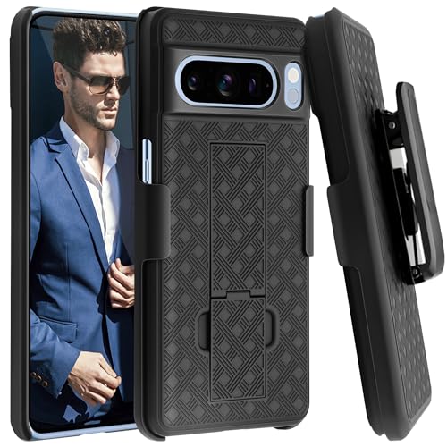 Fingic Schutzhülle für Pixel 8 Pro, Google Pixel 8 Pro mit Gürtelclip, Holsterhülle, schlanke Kombi-Schale mit Ständer, drehbarer Holster, robust, stoßfest, kratzfest, Schutzhülle für Google Pixel 8 von Fingic