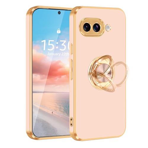 Fingic Schutzhülle für Pixel 9a, mit 360°-Ring-Halterung, magnetische Autohalterung, niedlicher Ständer, schlank, für Damen und Mädchen, rutschfest, harter PC, weiches TPU, robuste Stoßstange von Fingic