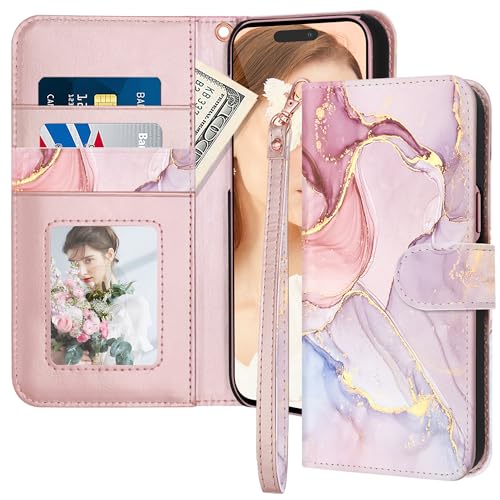 Fingic Schutzhülle für iPhone 15, Apple iPhone 15, mit 3 Kartenfächern, Marmor, Roségold, PU-Leder, Magnetverschluss, Ständer, stoßfest, PC-Stoßfänger, Militärqualität, Schutzhülle, Klapphülle für Fingic Schutzhülle für iPhone 15, Apple iPhone 15, mit 3 Kartenfächern, Marmor, Roségold, PU-Leder, Magnetverschluss, Ständer, stoßfest, PC-Stoßfänger, Militärqualität, Schutzhülle, Klapphülle für von Fingic