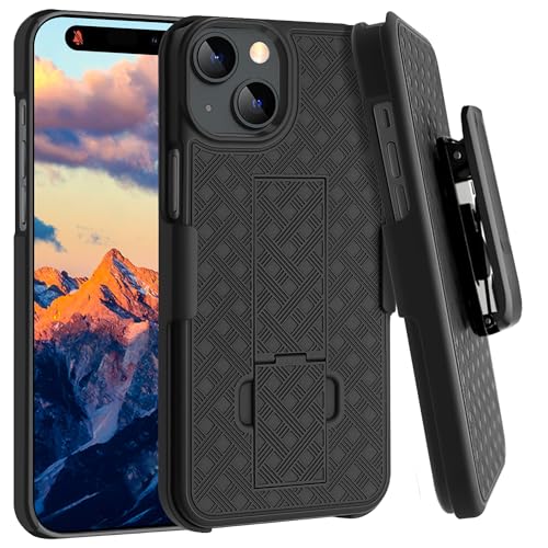 Fingic Schutzhülle für iPhone 15, iPhone 15, Gürtelclip, Holsterhülle, schlanke Kombi-Schale mit Ständer, drehbarer Gürtelclip, Holster, robust, stoßfest, kratzfest, Schutzhülle für iPhone 15 5G 15,5 von Fingic